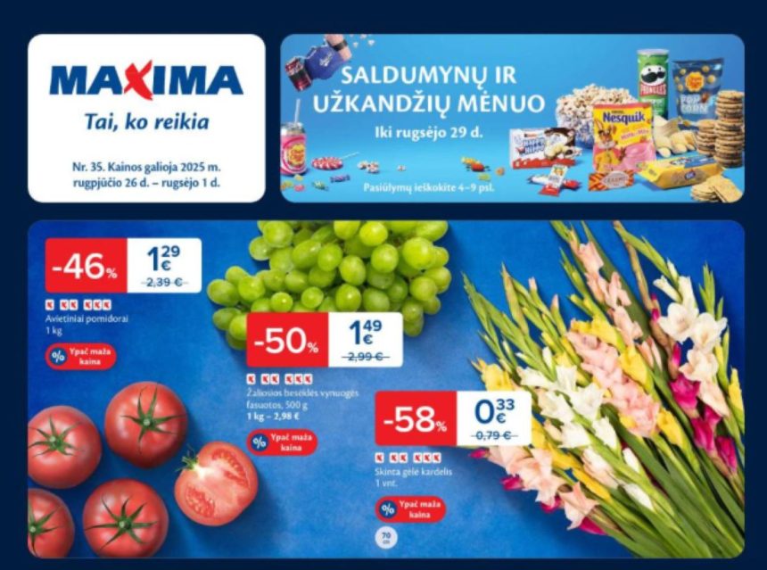 Maxima akcijos ir leidiniai: savaitiniai, savaitgalio ir teminiai pasiūlymai