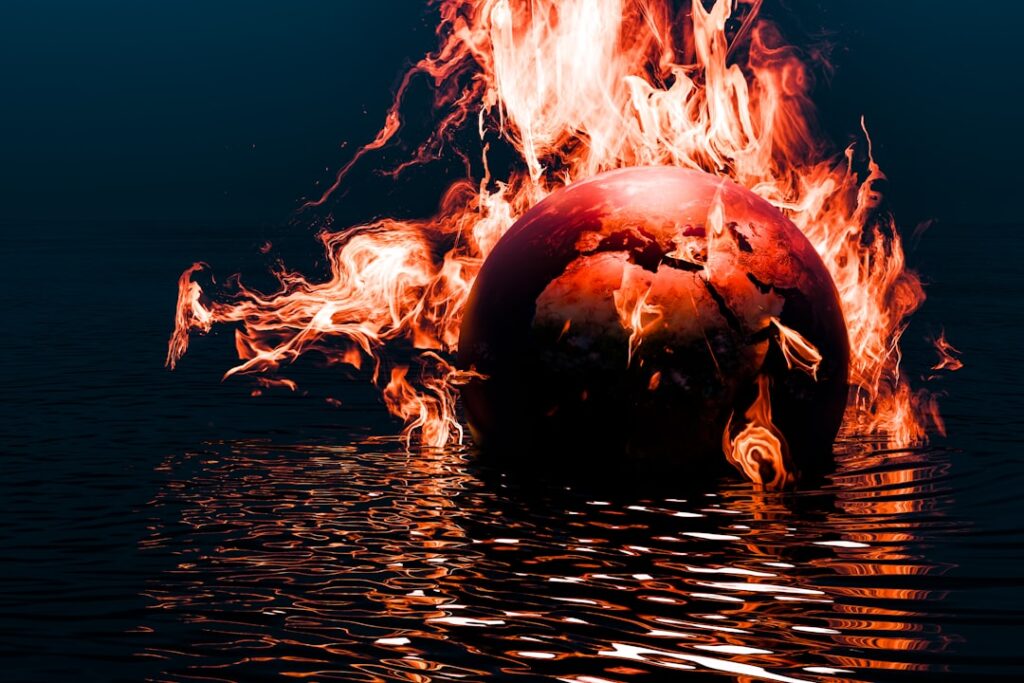 A fireball is in the middle of a body of water