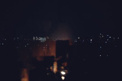 City lights twinkling at night from afar