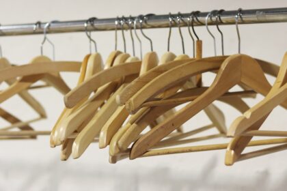 brown wooden clothes hanger lot