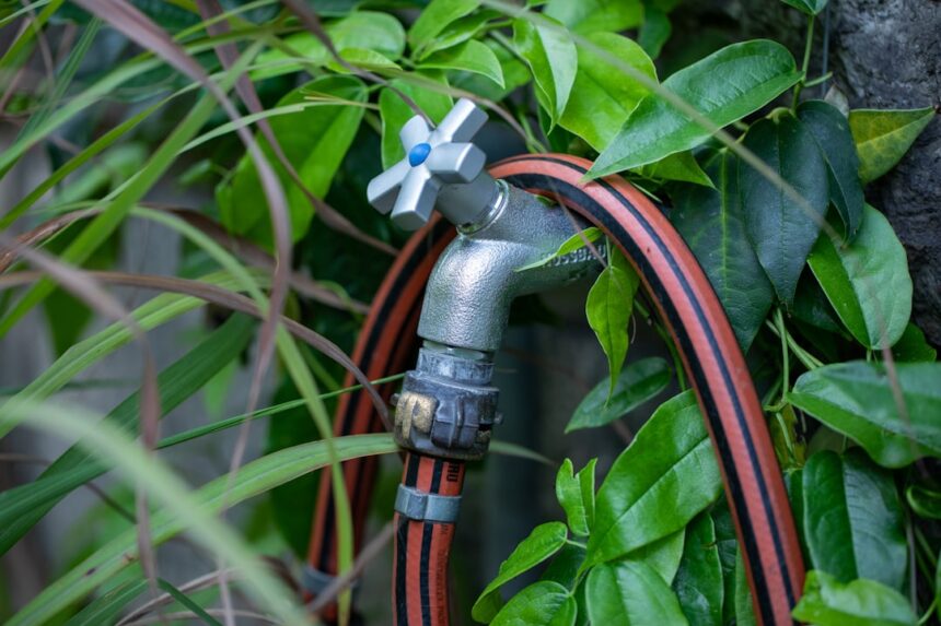 a garden hose is connected to a tree