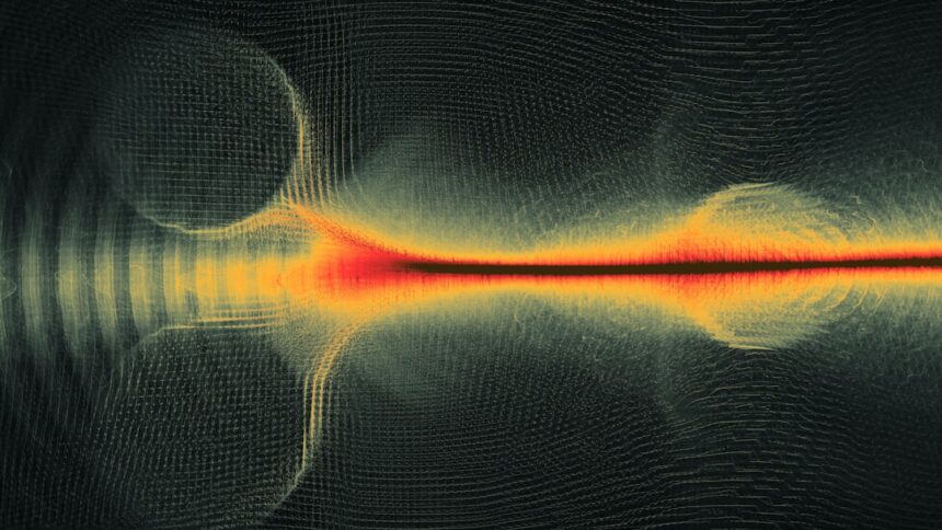Abstract visualization of light waves interacting with spheres