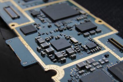 A close up of a computer mother board