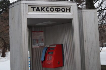 red and white telephone booth