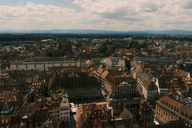Aerial view of a european city with historic buildings