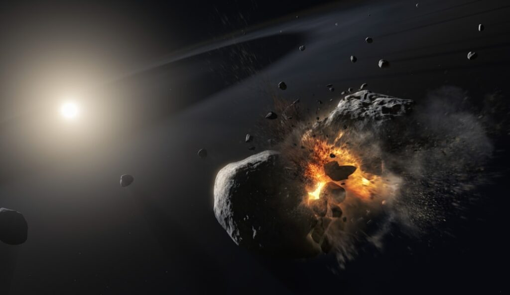 an artist's impression of a collision between two planets