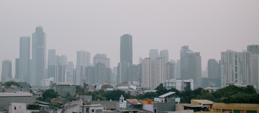 A view of a city from a rooftop top