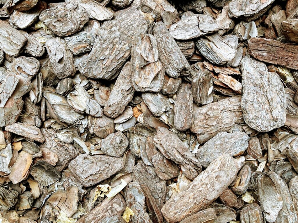 a close up of a pile of wood chips
