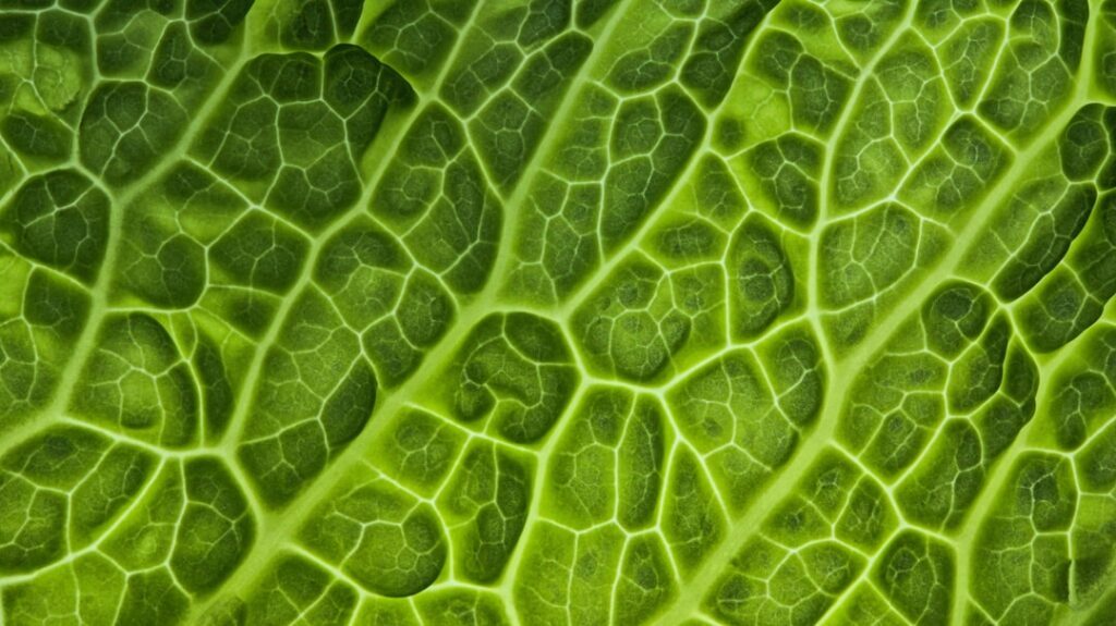 Close-up of a vibrant green leaf's intricate vein pattern