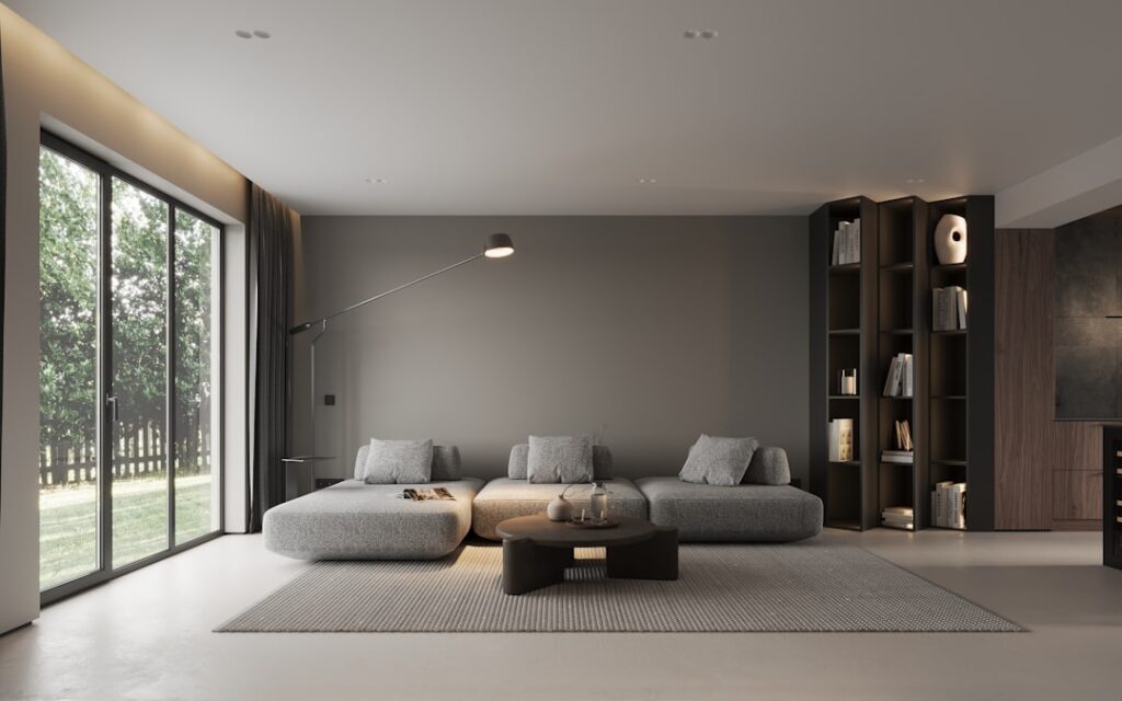 A modern living room with a large window