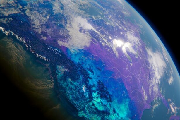 Here's a short caption: a beautiful view of the earth from space.