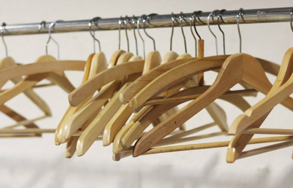 brown wooden clothes hanger lot