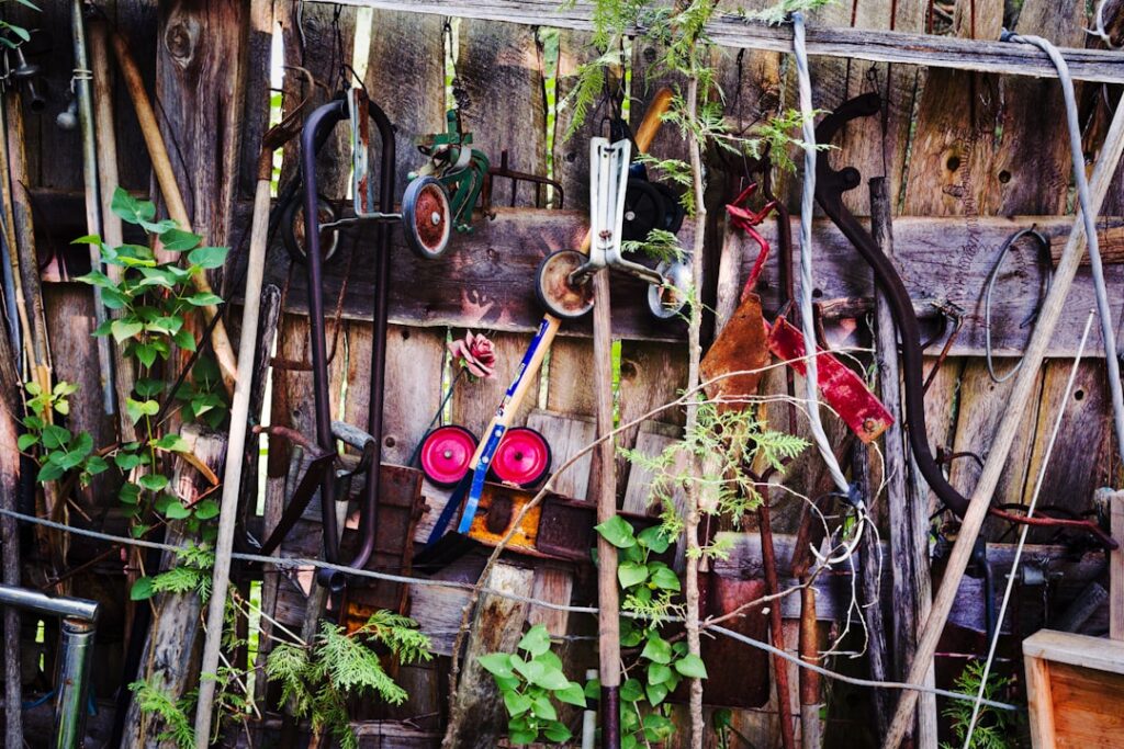 a bunch of scissors are hanging on a fence