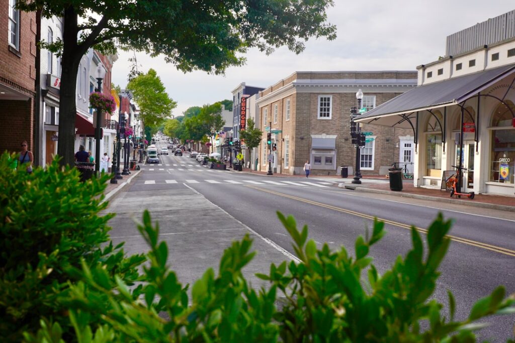 A quiet street in a small town.