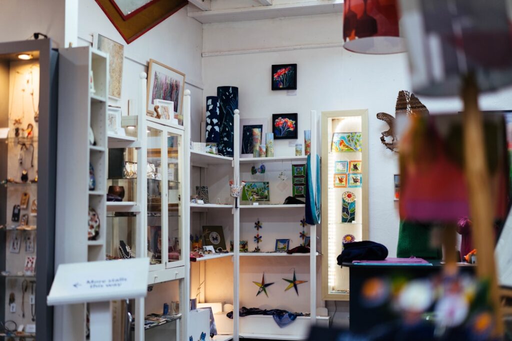 Interior of a small shop filled with various items.