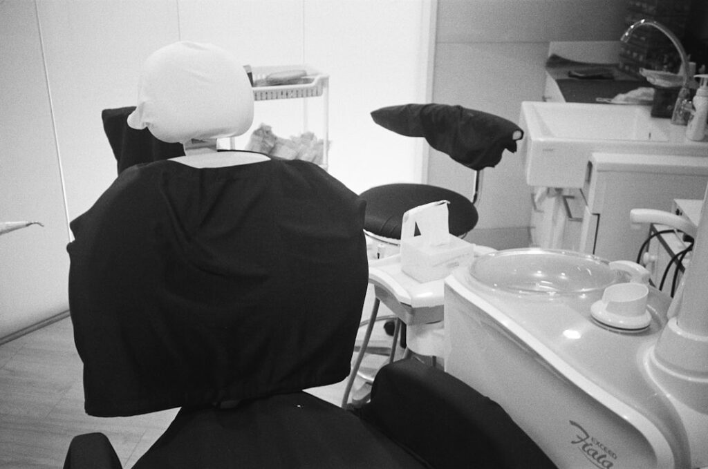 Dental chair with equipment in a clinic.