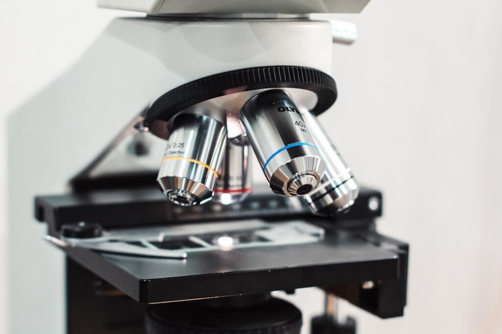 a close up of a microscope on a table