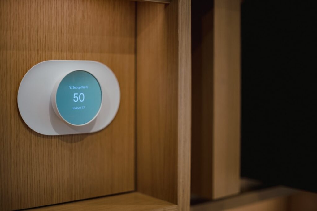 a close up of a thermostaer on a wall