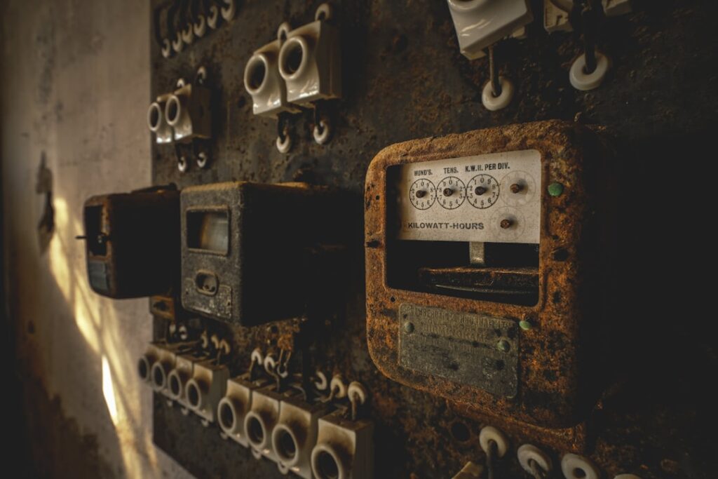 A bunch of electrical equipment on a wall
