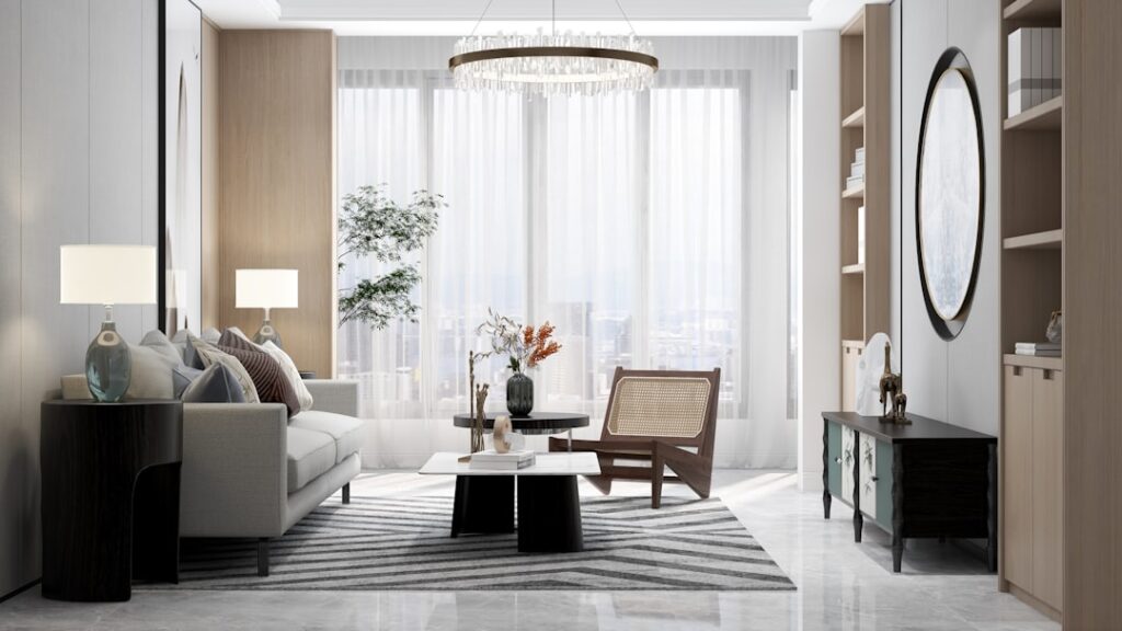 A bright and airy living room with modern decor.